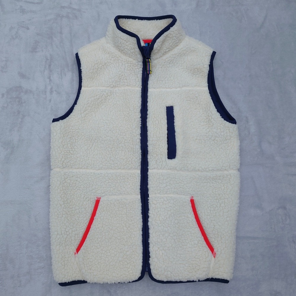Mini Boden Sherpa Fleece Vest Ivory Size 11 - 12 Y Deep Pile Sleeveless Full Zip